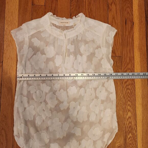 Rebecca Taylor Off-White "Fil Coupe" Sheer Floral Lace Blouse, Silk/Cotton Sz 4 - Picture 9 of 10